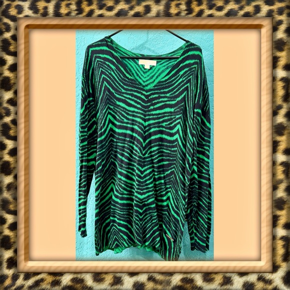 👑✅PRICE FIRM✅ Michael Kors Green and Black Zebra Print Long Sleeve Sweater - Picture 1 of 14